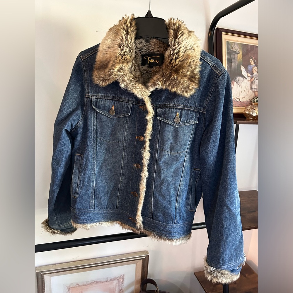 Fabio Fur Lined Jean Jacket size Medium